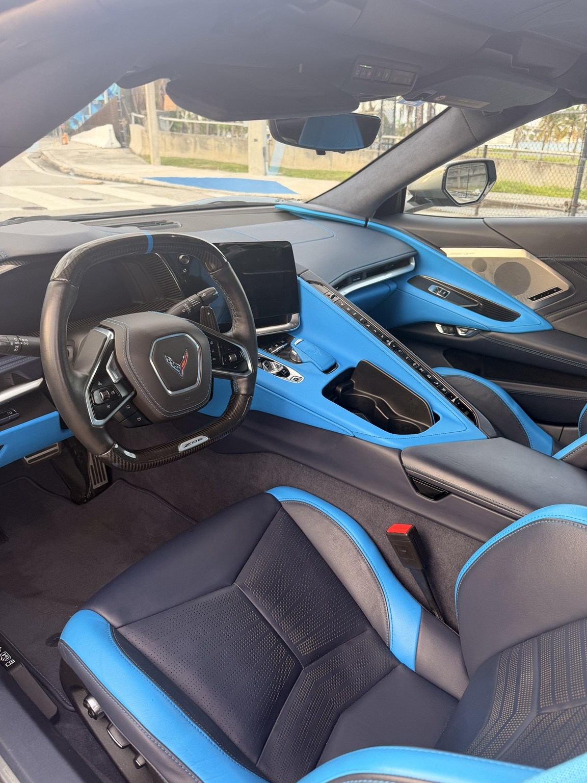 Blue and navy blue Corvette 3LZ cockpit and steering wheel